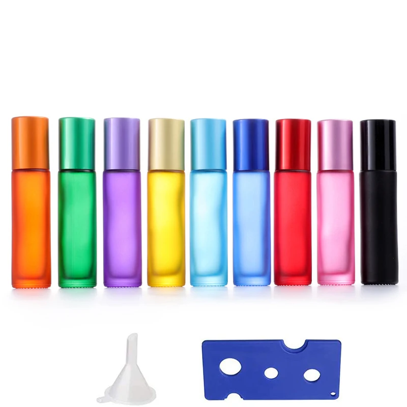 Frosted Glass Essential Oil Roller Bottle with Stainless Steel Ball - 5ml/10ml