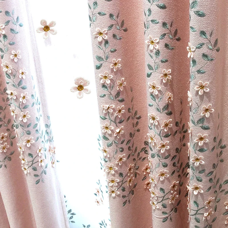 

Small Fresh Pastoral Floral Pink Embossed Embroidered Blackout Girls' Room Curtains Curtains for Living dining room bedroom