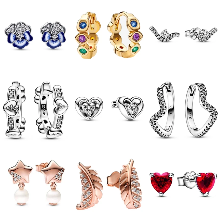 

Original Wave Infinity Stones Floating Curved Feather Radiant Heart Stud Earring For 925 Sterling Silver Wedding Fashion Jewelry