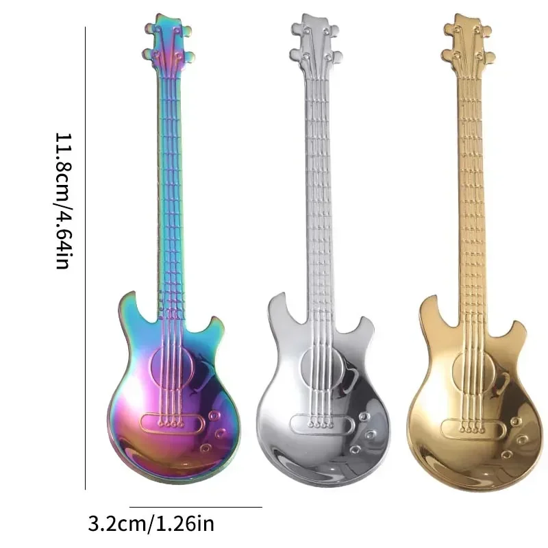 Stainless Steel Spoons 3pcs Stainless Steel Guitar Shaped Love Coffee Spoon Teaspoon Children Spoon Coffee Tea Use Kitchen