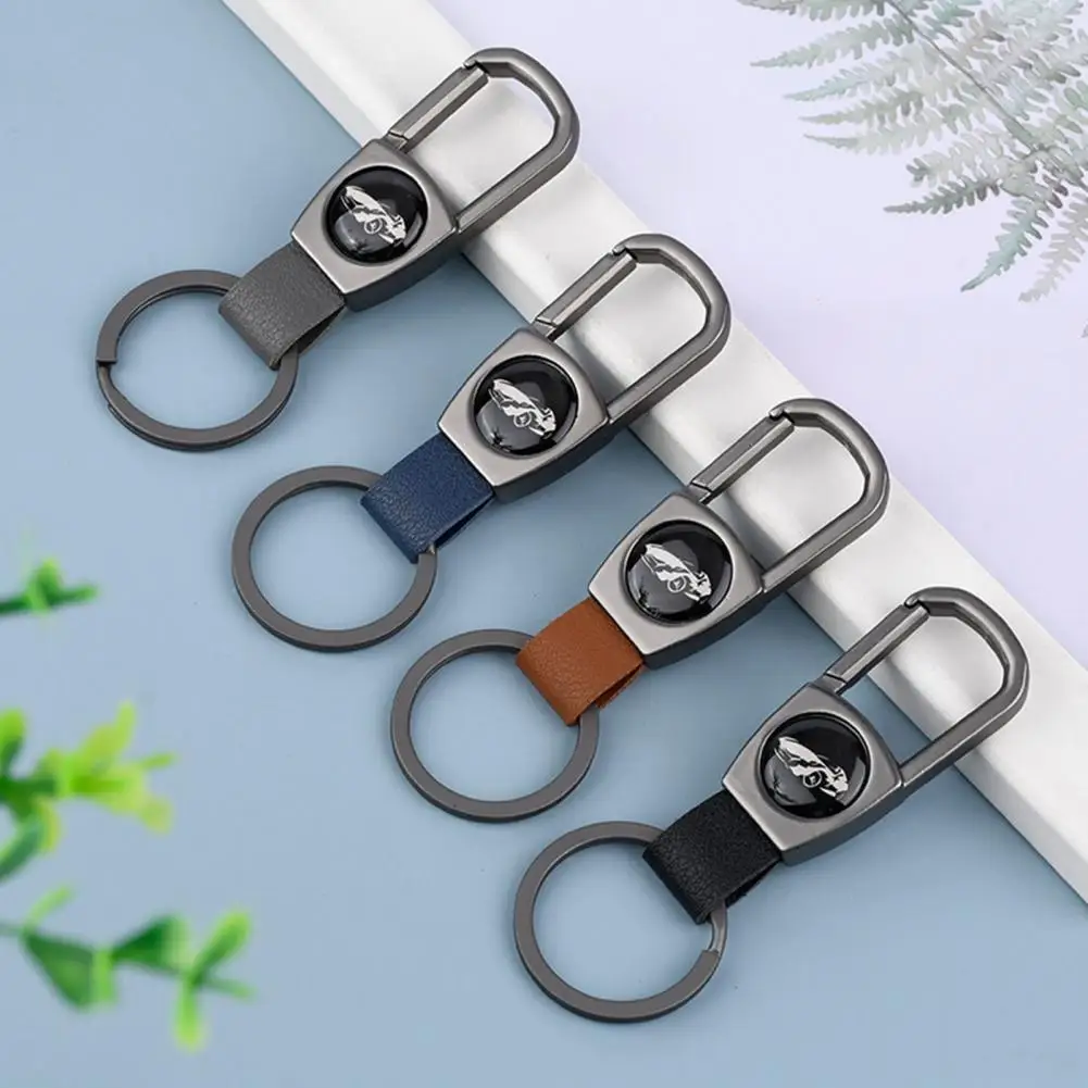 

Keychain High Strength Stainless D-shaped Electroplated Anti-lost Faux Leather Buckle Anti-break Car Key Ring Bag Pendant