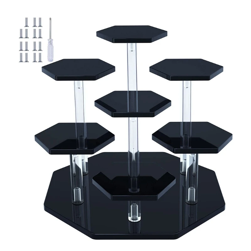 Premium Clear/Black Acrylic Pedestal Display Riser Stands Set Decorative Display Riser for Cake Dessert Rack Party Decor chair shape rock display stand acrylic display rack for mineral acrylic rock holder clear display easel stands pedestal dropship