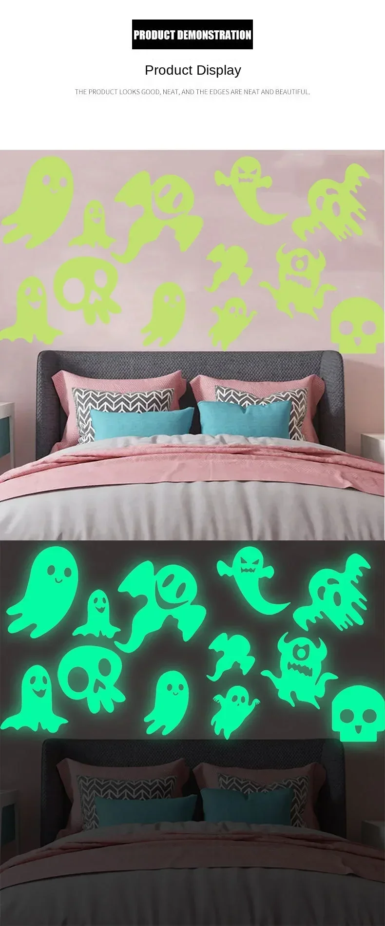 Description Picture 2 of itemGlowing Luminous Ghost Halloween Wall Sticker - Creative Self-Adhesive Decoration for Living Room, Bedroom, Kids Room