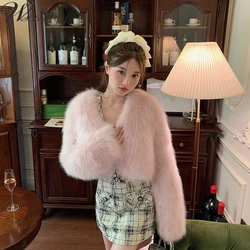 High-Quality Winter Oversized Faux Fur Overcoat Women Casual Soft Thick Warm Plush V-Neck Coat Korean Fashion Clothing Jackets