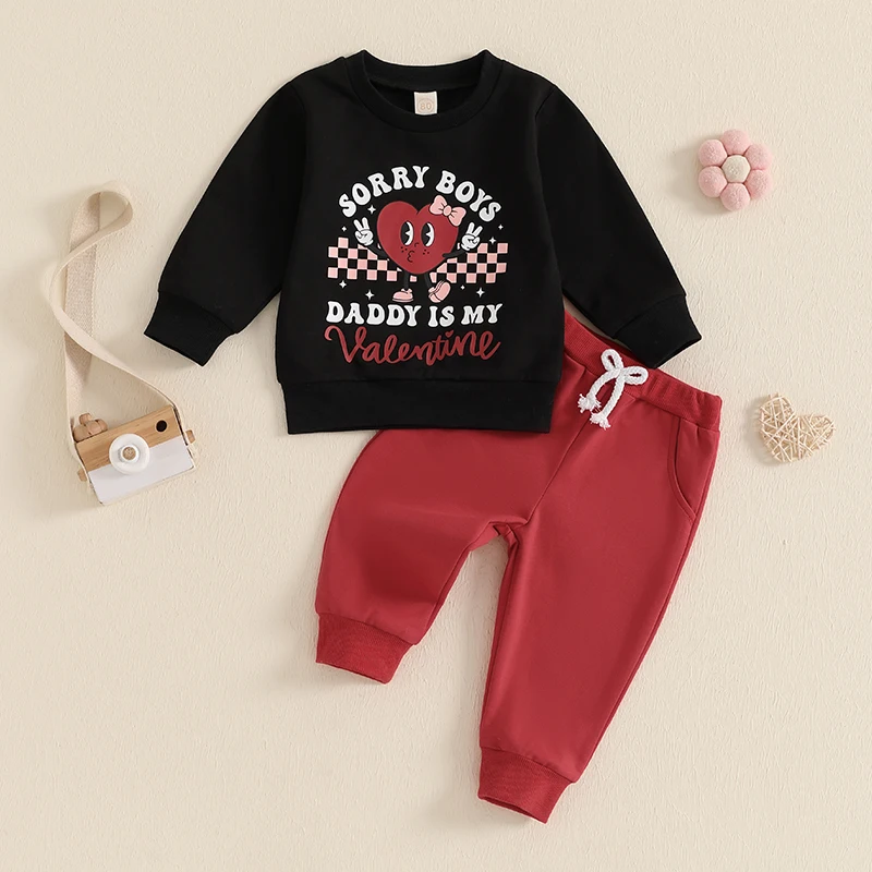 Toddler Girl Valentine's Heart Print Outfit 3