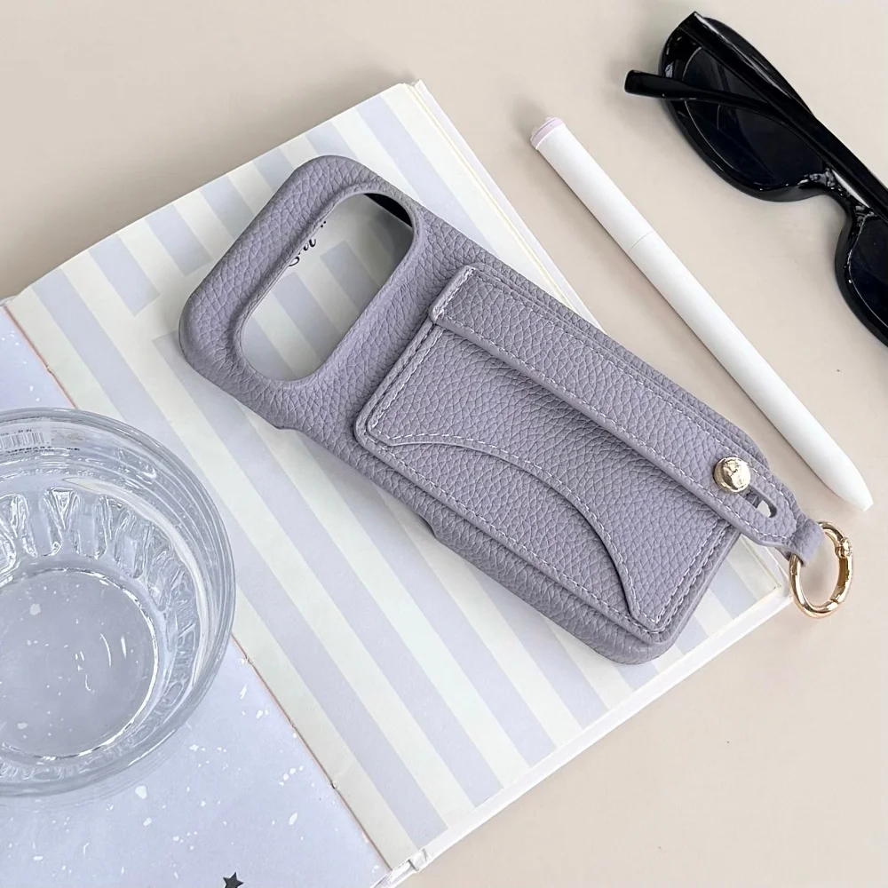Luxury Matte Leather Wrist Strap Lanyard Wallet Phone Case