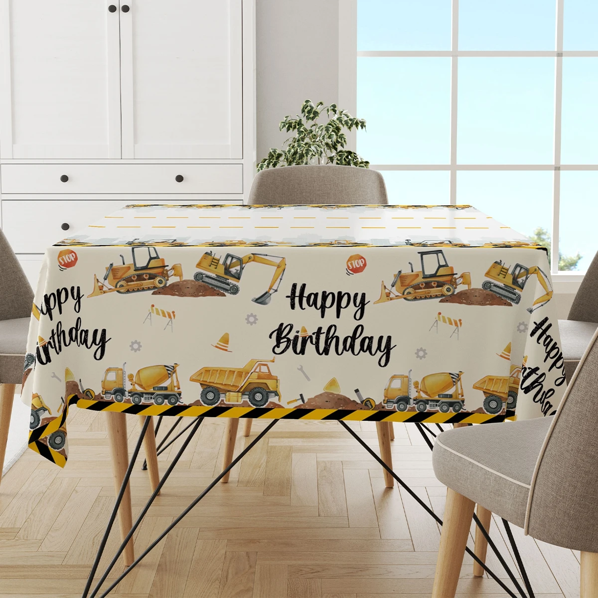 Construction Theme Tablecloth Birthday Decoration Baby Shower for Boys Excavator Truck Tractor Construction Birthday Party Decor 2