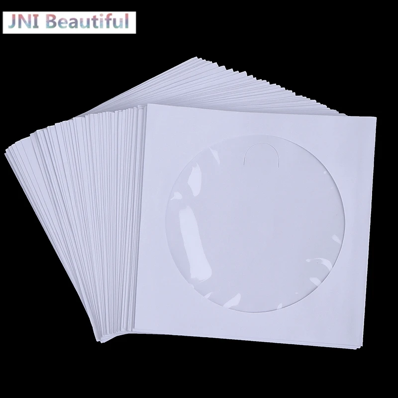 Fundas de papel para discos de CD y DVD, sobres de almacenamiento transparentes, con solapa, color blanco, 12,5x12,5 CM, 10/50 piezas