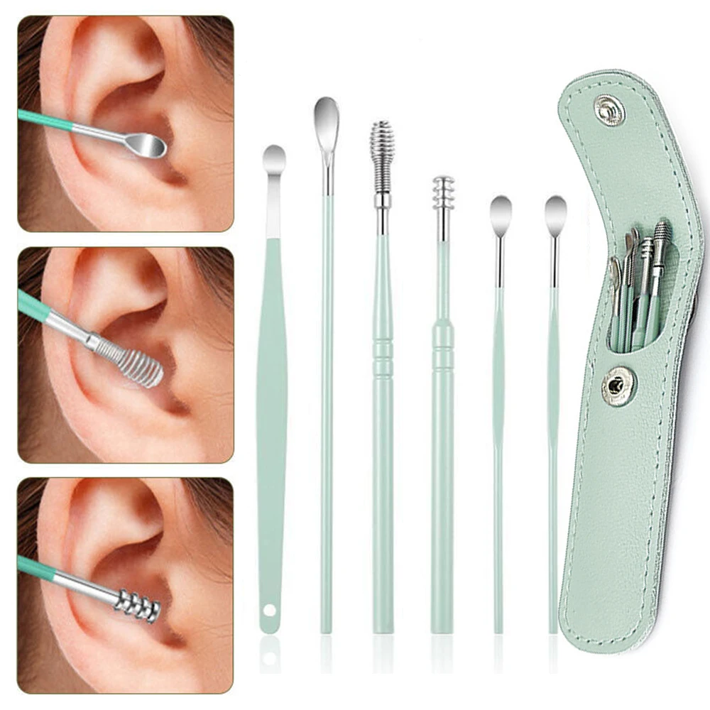 6Pcs/set Ear Wax Pickers Stainless Steel Earpick Wax Remover piercing kit earwax Curette Spoon Care Ear Clean Tool ear cleaner
