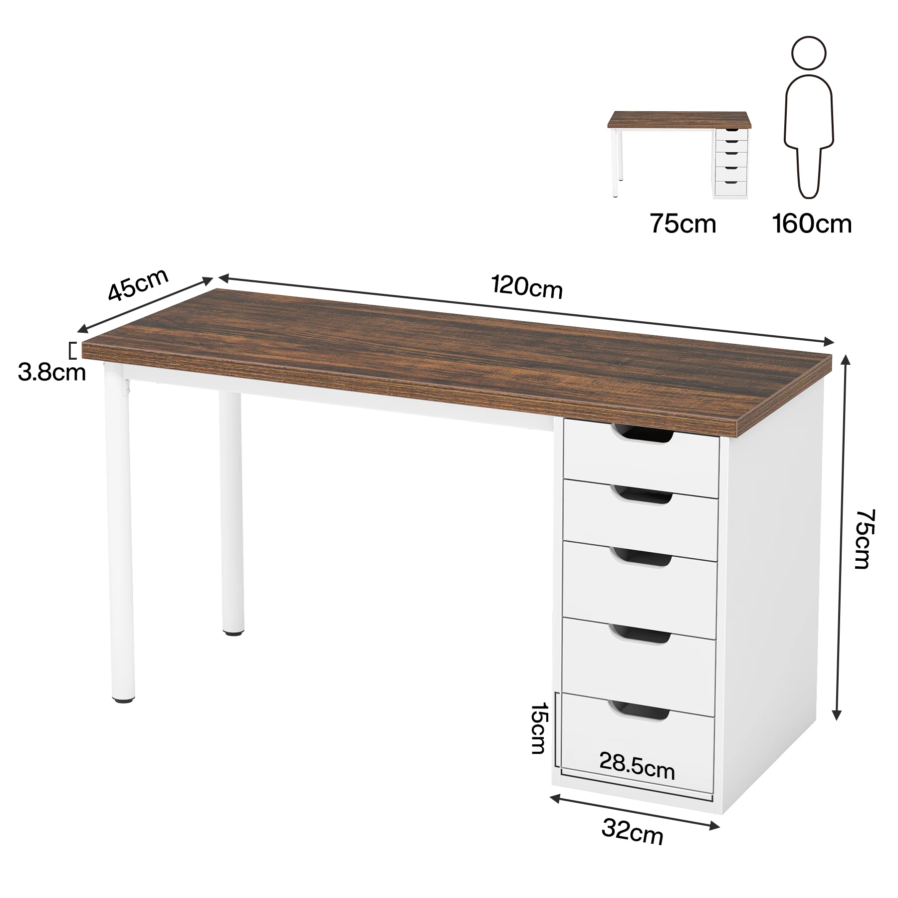 Tribesigns Computer Desk with 5 Drawers, 47 inches Rustic Brown Home Office Desk with Storage, Modern Simple Laptop Desk Study W 3