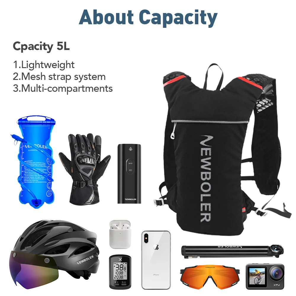 Outdoor Trail Running 5L Ultralight Backpack Hydration Jogging Vest Men Breathable Marathon Bicycle Bag Water Bottle 500ML 2