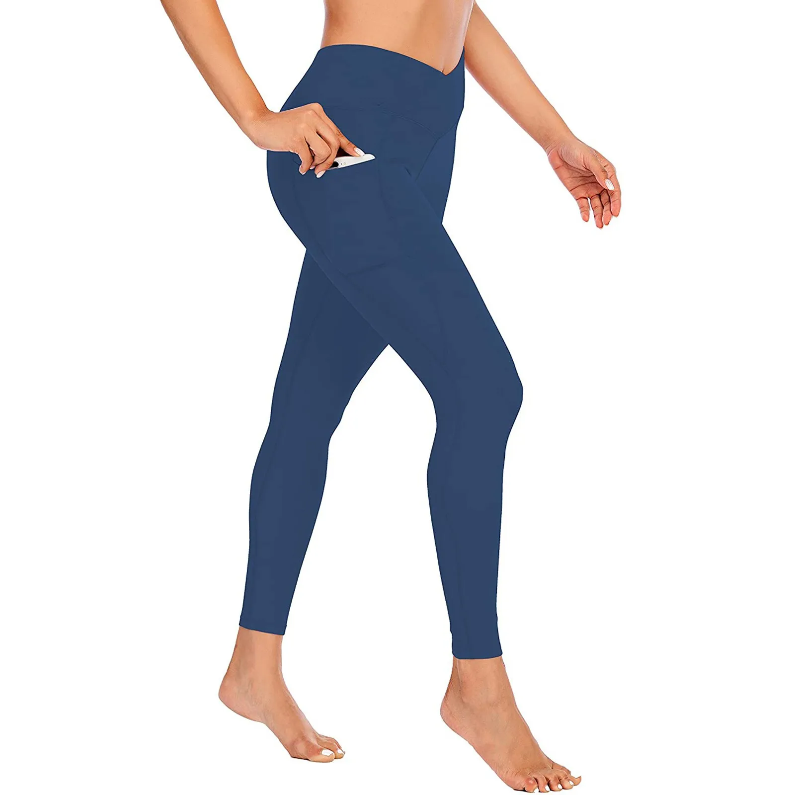 

Women's Solid Color Hip Lifting Yoga Pants With Pocket High Waisted Elastic Tight Fitting Leggings Simplicity Athletic Pants