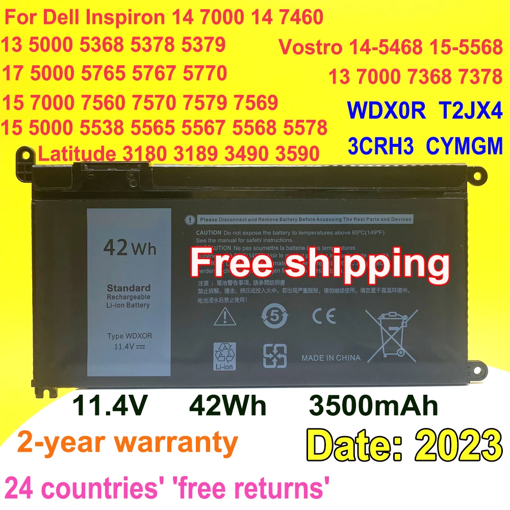 Wdx0r-laptop Bateria para Dell Latitude Dell Latitude 3180 3189 3390 Vostro 14 5468 15 5568 Inspiron 13 5379 5368 17 5767 5770 11.4v