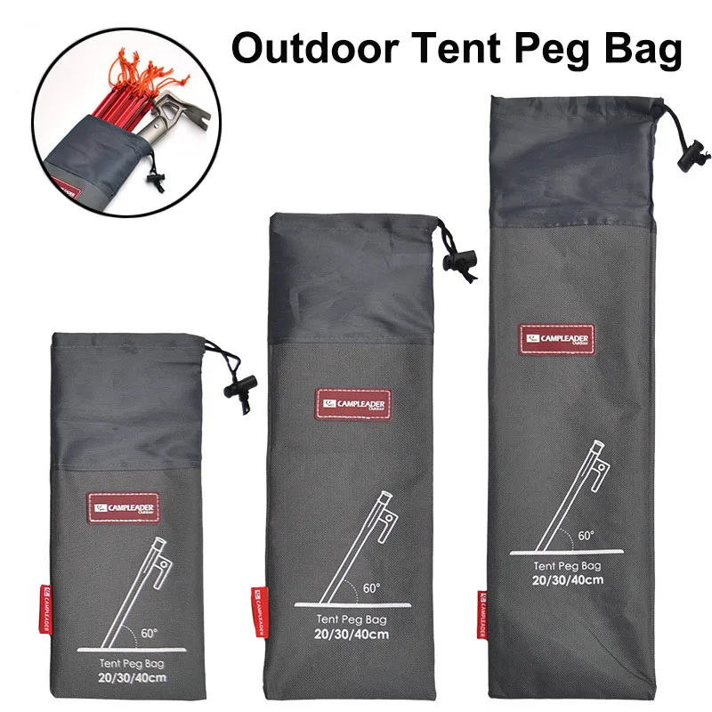 

20/30/40CM Tent Nails Storage Bag Tent Pegs Hammer Wind Rope Floor Nail Storage Bag Pouch Camping Supplies Tarp Deck Stakes Bag