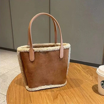 Nuova borsa a secchiello tote portatile sabbiata in finta pelle scamosciata per donna Borsa casual alla moda coreana Borsa a tracolla femminile dal design unico
