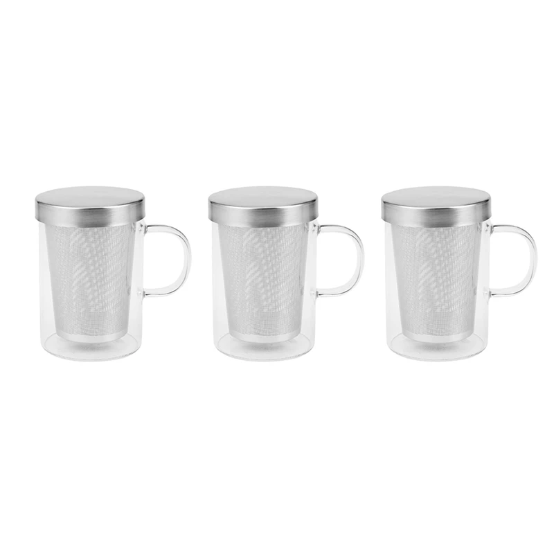 

3X 500Ml Heat-Resistant Glass Tea Infuser Mug With Stainless Steel Lid Coffee Cup Tumbler Kitchen Heat-Resistant Large