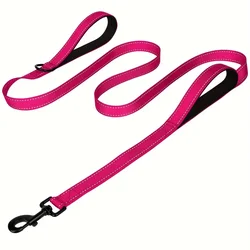Heavy Duty Double Handle Dog Leash with Reflective Safety Strips - M (Rose Red)