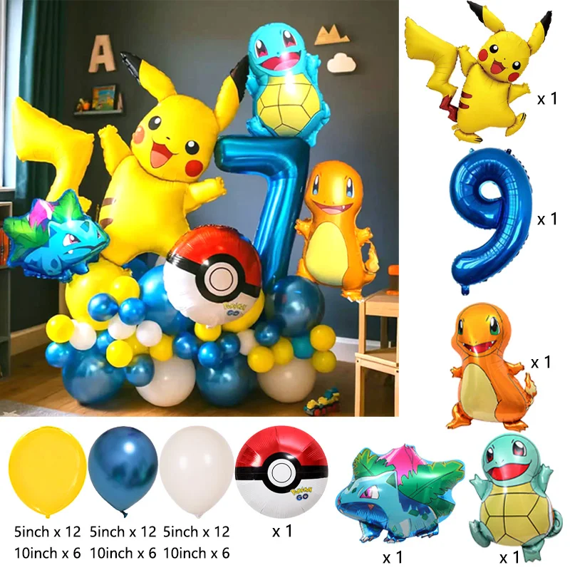 Cartoon Pikachu Themen-Folienballons Set Latexballons Kindergeburtstag Partydekoration Zahlenballons Zubehör Geschenke – Detail 19
