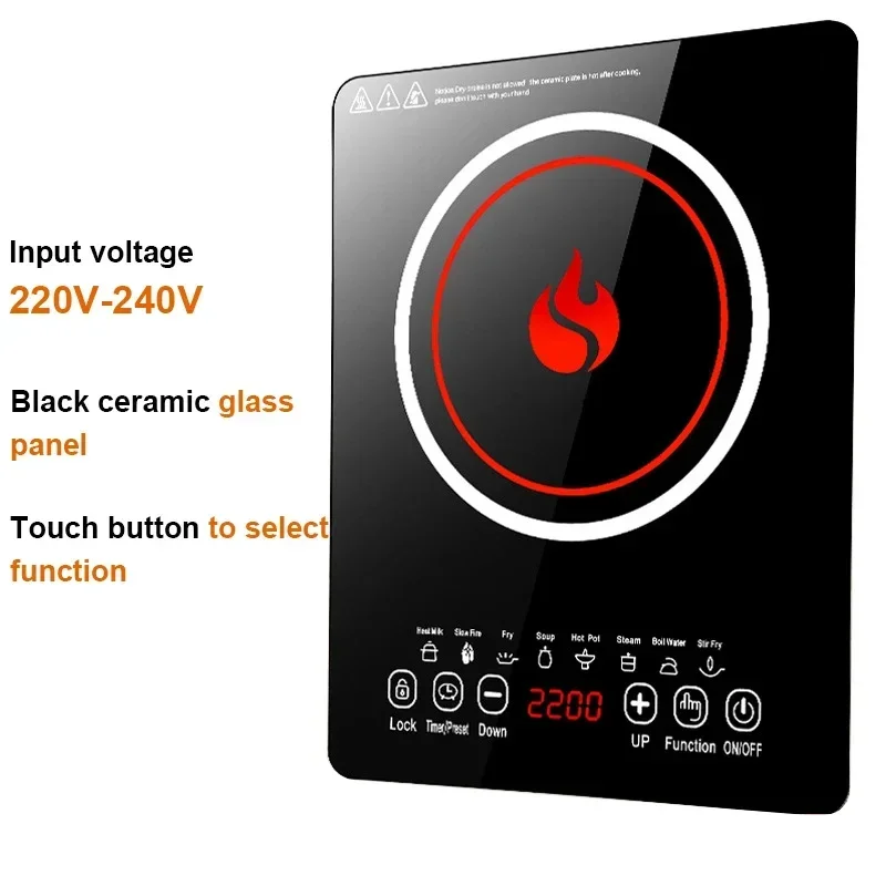 Electric Induction Cooker Boiler Induction Cooker Electric Stove Boiler 2200W Waterproof Stir-Fry Cooking Plate Intelligent Hot Pot Stove Cooktop Burner