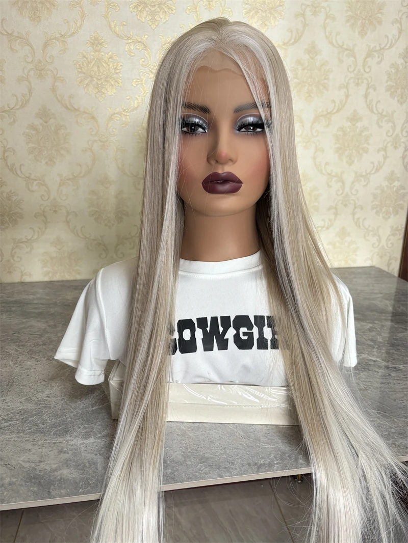 Silky Straight Synthetic Hair Wigs Ombre Honey White Blonde Colored Lace Frontal Wigs 13x4 Transparent Party Wig For Women