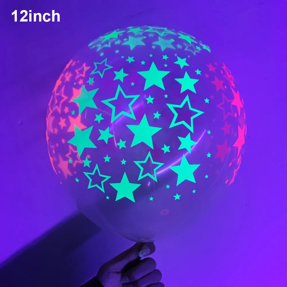 5pcs 12inch Uv Neon Glow Latex Balloons Happy Birthday Fluorescent Luminous  Helium Balloons Black Light Glow Party Supplies