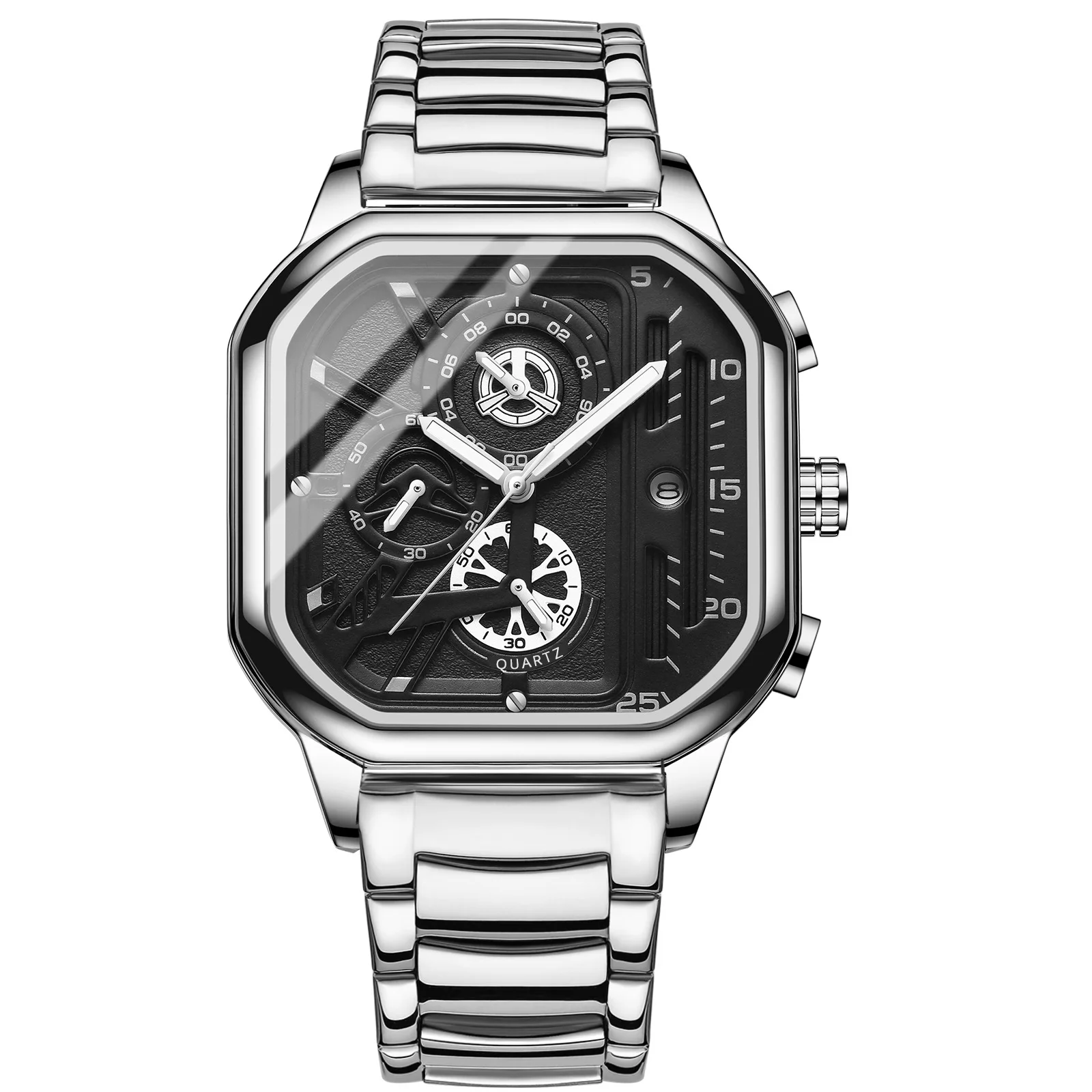 

Business Square mechanical Calendar Fashion Imitation Leather Strap Fashionable Clock For Waterproof Wristwatch for Men