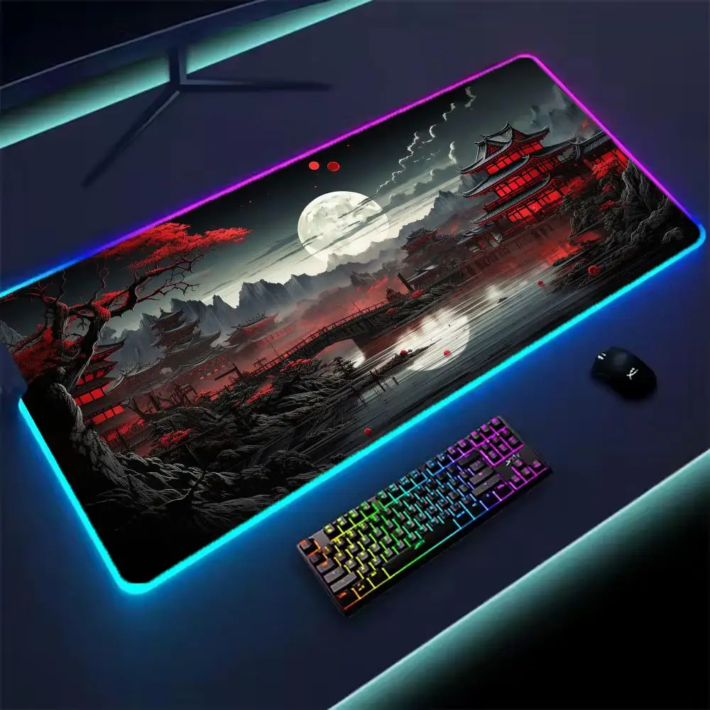 Illuminated Sakura Cherry Blossom RGB Gaming Mousepad - Non-Slip Glowing Desk Mat