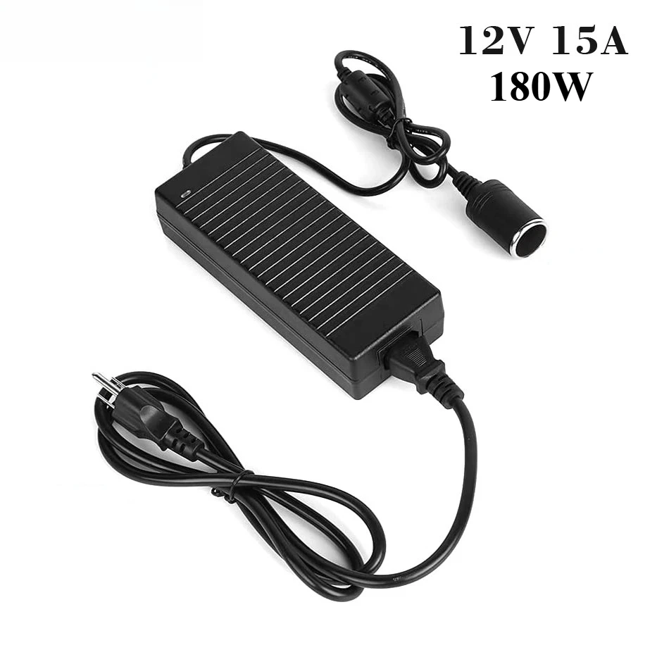 Universal AC to DC Power Converter with 12V Car Adapter Socket, 180W 15A Power Supply
