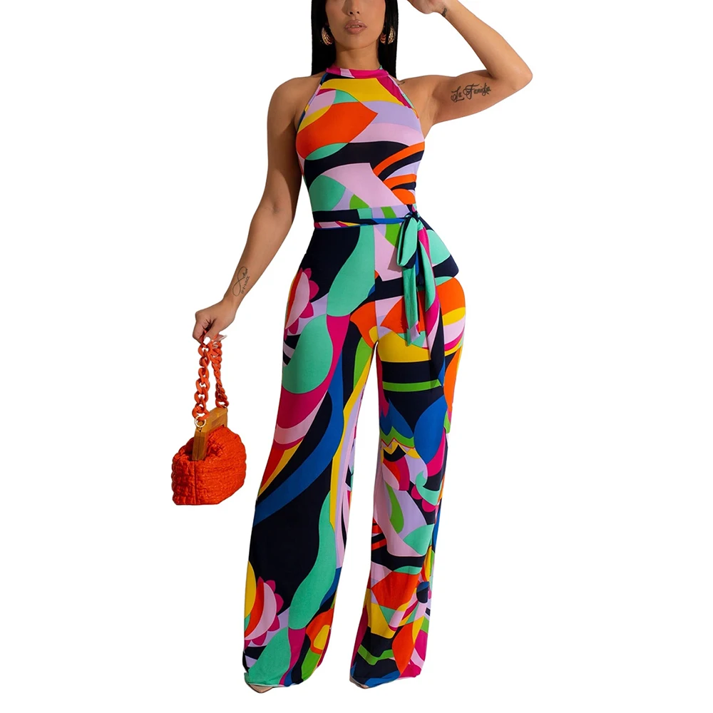 2023 Printing Jumpsuit Women Shinny Romper Bodysuit Playsuit Bodies Ladies Overalls F0215