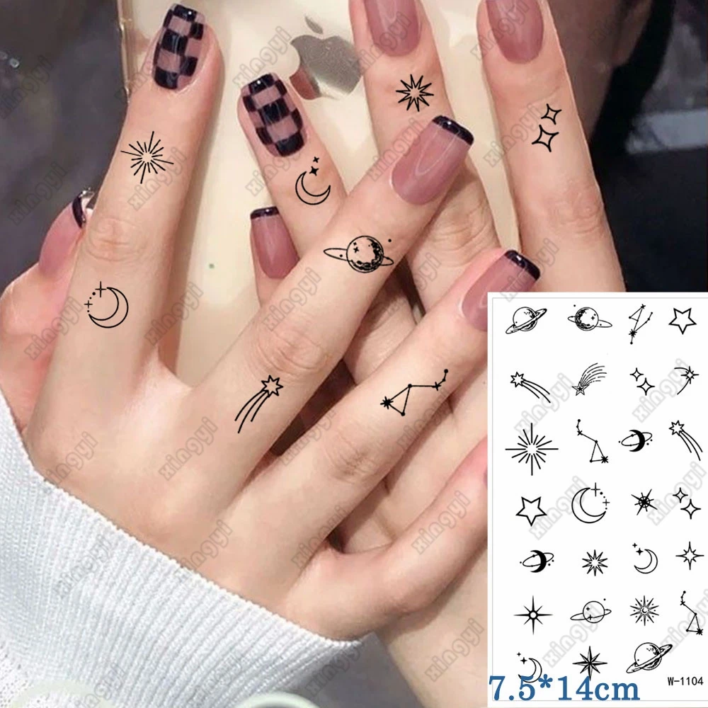 

Waterproof Temporary Tattoo Sticker Small Cute Sun Moon Star Henna Tattoo Finger Art Planet Flash Fake Tatto Female Male Women
