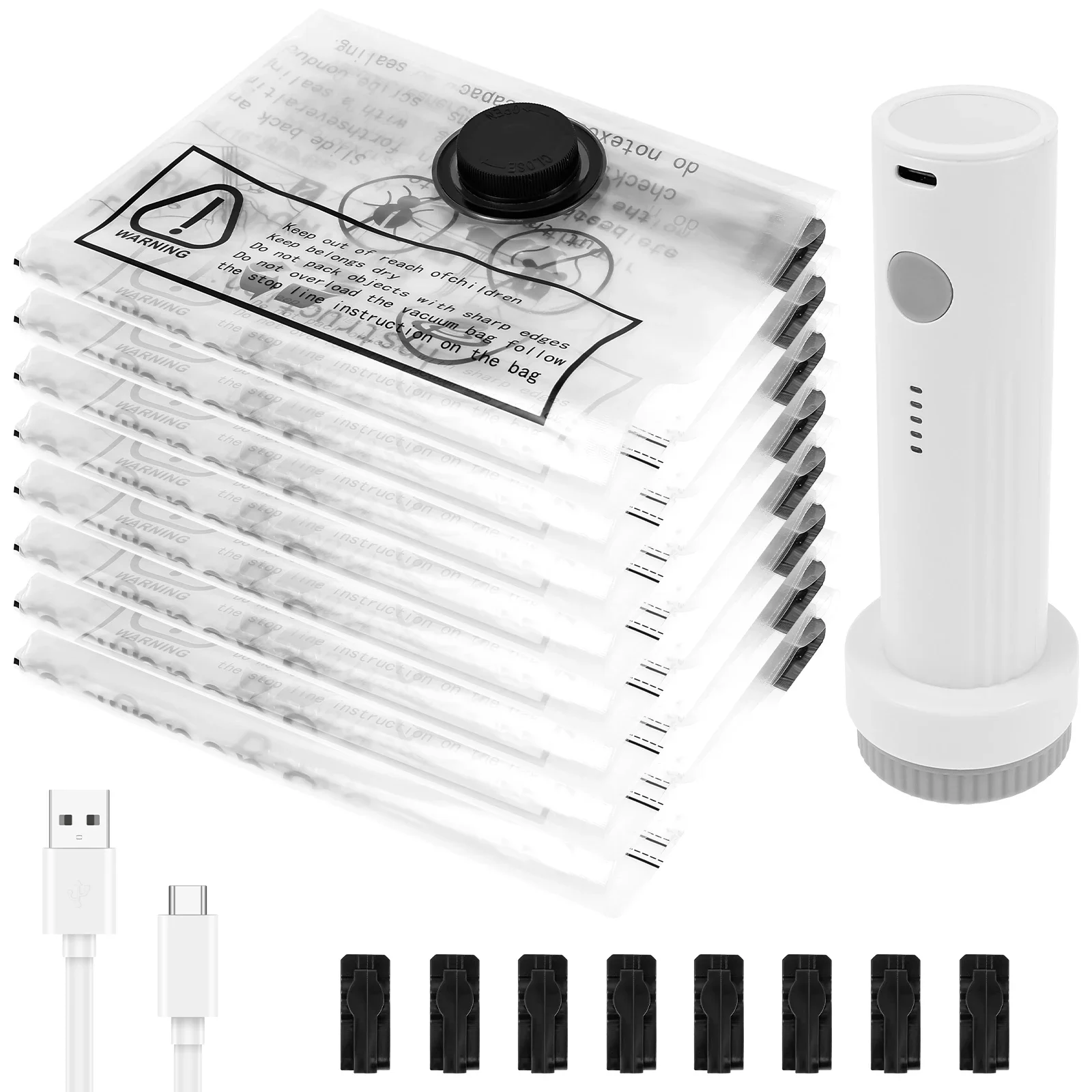 Bolsas de almacenamiento al vacío con bomba eléctrica USB, bolsa con sello de compresión rápida, edredones, mantas, ropa, almacenamiento de equipaje de viaje, 8 Uds.