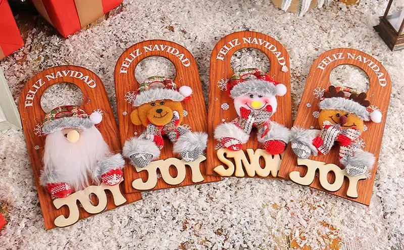 

Christmas Doorknob Sign Christmas Door Knob Hanger Santa Claus Snowman Elk Door Handle Tags Door Handle Festive Signs home decor