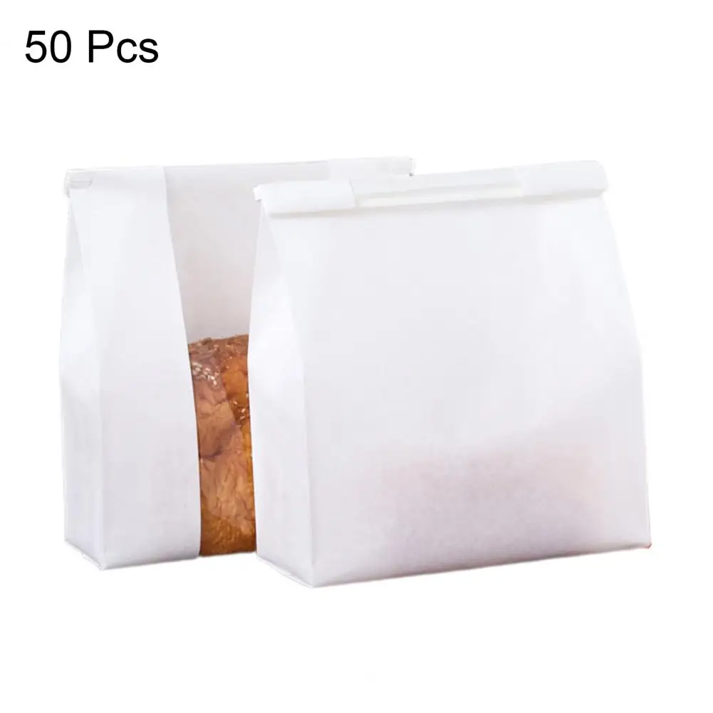 

Bakery Storage Solution 50pcs Food-grade Kraft Paper Bread Bags with Window for Bakery Durable Packaging Bags for Baked Goods