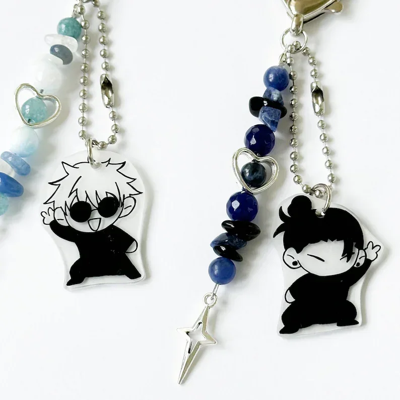 Satosugu-frisado Keychain, Handmade, Matching, Gojo e Geto