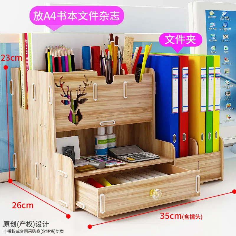 Pen Holder Desktop Storage Box Stationery Organizer HCKG Pen Holder Nordic Lns Storage Box Creativity Office Desk Stationery Box Wooden Large Capacity Rack Wooden Book