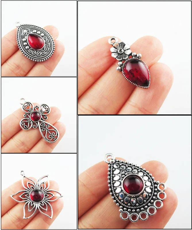 

Fashion New SunFlower Teardrop Rose Cross Charms Red Glaze Tibetan Silver Plated Pendants Retro