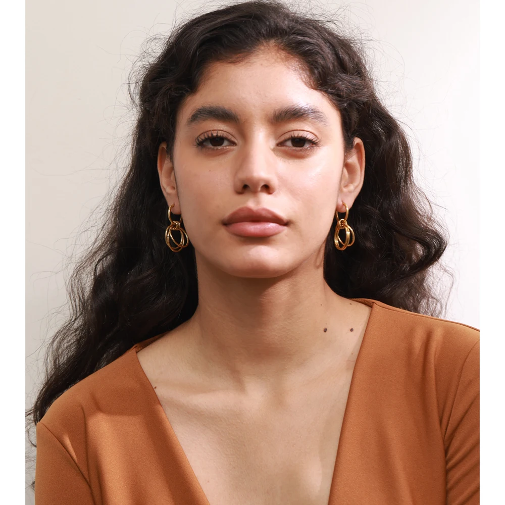 Distinctive Stainless Steel Double Round Drop Earrings for All Occasions