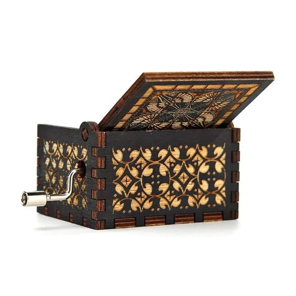 Let It Go Music Box Toy Wood Hand Crank Engraved Vintage