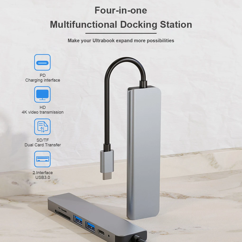 

6-in-1 Type-c Hub USB 3 0 4K 30Hz PD Charging Adapter Portable Laptop Desktop PC USB-C Docking Station Desktop PC Supplies