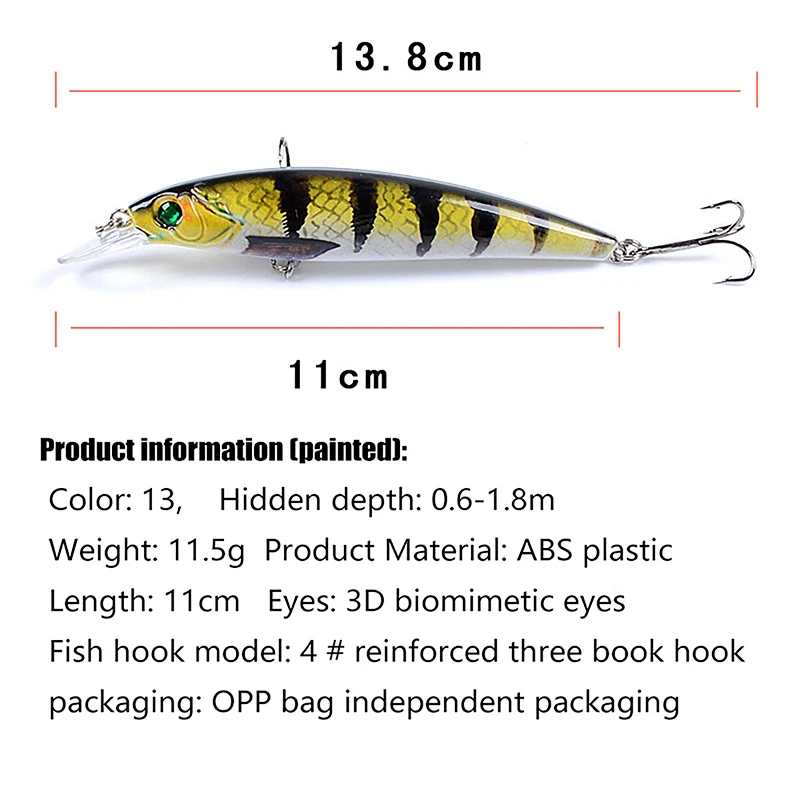 Fishing Lure Carp Fishing Bait 1Pcs Fishing Lure Set 11CM/11.5g Fishing Hard Bait Mini Minnow Floating Swing Crankbait Crazy Wobblers Artificial Bionic Lures