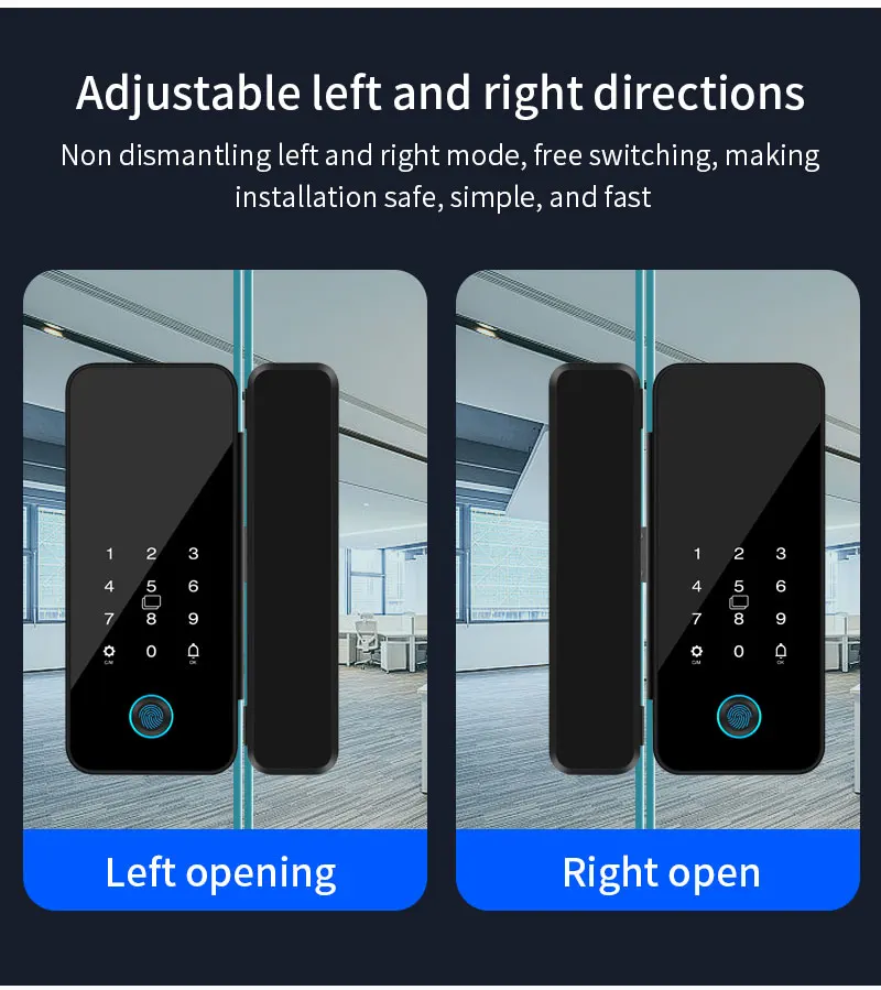 Tuya Bluetooth Biometric Glass Door Smart Lock Fingerprint Password Card Electro