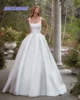 Customized Simple Wedding Gowns Elegant Satin A Line Bride Dress With Pocket Spaghetti strap Backless Bridal Dress Wedding Dress 1