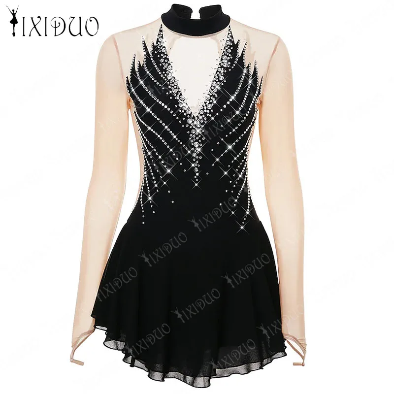 

Figure Skating Dress Multi-clolor Adult Kids Artistic Gymnastics Leotards Open Back Mesh Spandex Figure Skating Costume High Ela