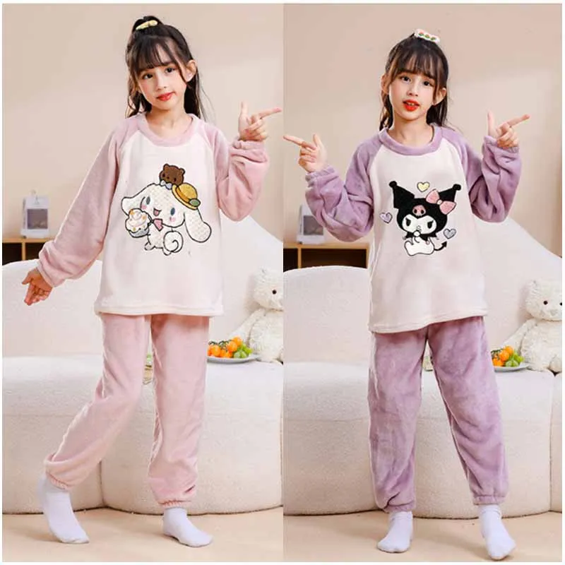 

Sanrios аниме Cinnamoroll Kuromi My Melody HelloKittys детские пижамы для девочек кавайная милая искусственная одежда ночное белье