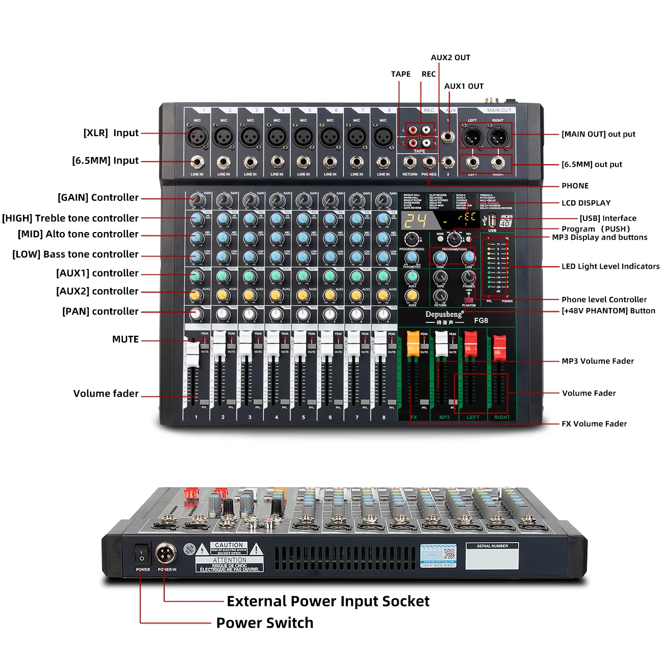 Professional 8-Channel Mixer Newest 99 Dsp Professional Digital Audio Mixer Blueteeth Balanced For Stage Performance