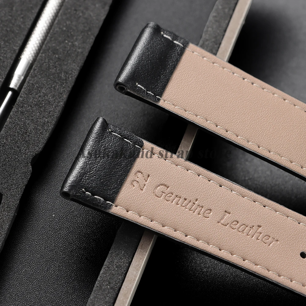 Premium Genuine Leather Watch Band with Butterfly Clasp - Brown & Black Bracelet Strap