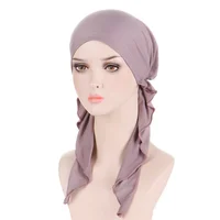 KepaHoo 2022 New Muslim Womens Turban Chemo Hat Head Scarves Solid Color Slip-On Pre-Tied Headwear Bandana Sleep Hair Cover 1