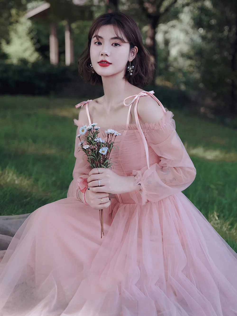 Elegant Styles Pink Bridesmaid Dress Women's Slim Fit Off The