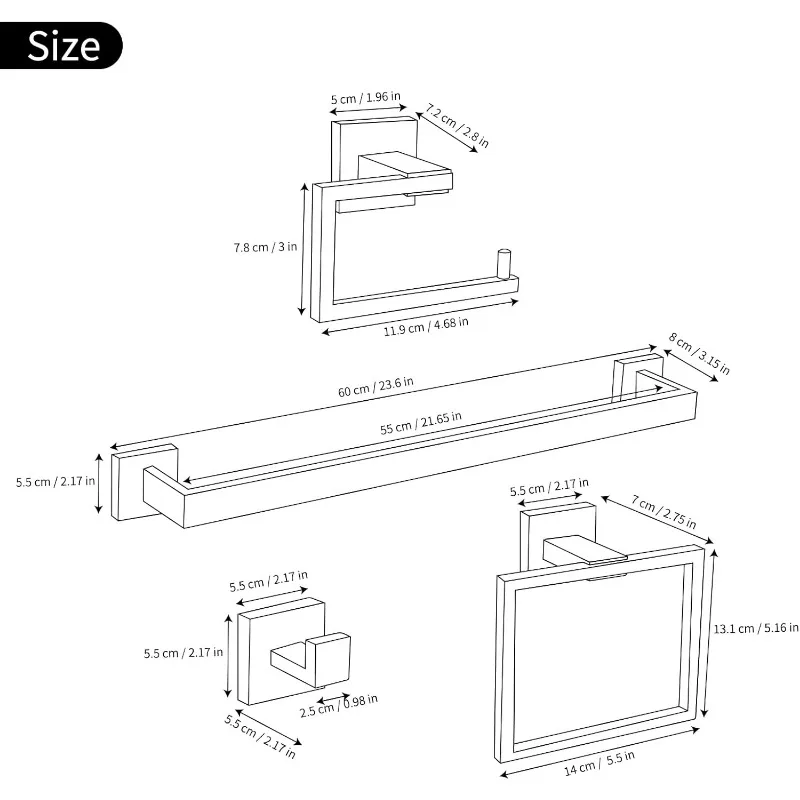 5-Piece Brushed Gold Bathroom Accessories Set 23.6 inch Brushed Gold Bath Hardware,Including Towel Racks for Bathroom