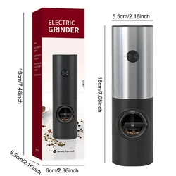 Deluxe Electric Salt and Pepper Grinder Set with Adjustable Coarseness and LED Light (Light Grey)